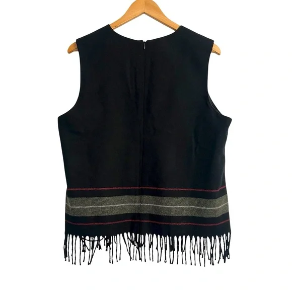 Vintage 90s Wool Blend Black Sleeveless Top w/ Fringe Hem Women’s Size 14 - Picture 9 of 9